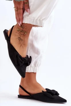 Damskie Wsuwane Baleriny Z Kokardą Czarne Nadine