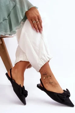 Damskie Wsuwane Baleriny Z Kokardą Czarne Nadine