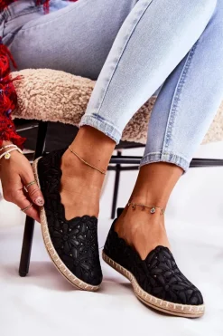 Damskie Wsuwane Baleriny W Kwiaty Czarne Vennice