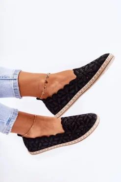 Damskie Wsuwane Baleriny W Kwiaty Czarne Vennice