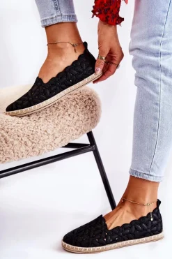 Damskie Wsuwane Baleriny W Kwiaty Czarne Vennice