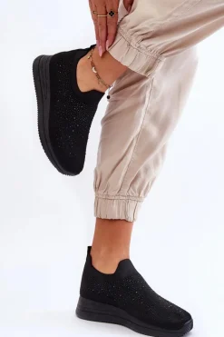 Damskie Wsuwane Buty Sportowe Z Dżetami Czarne Gianni