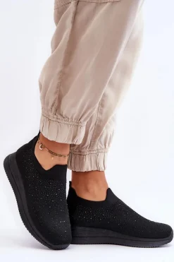 Damskie Wsuwane Buty Sportowe Z Dżetami Czarne Gianni