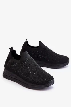 Damskie Wsuwane Buty Sportowe Z Dżetami Czarne Gianni