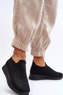 Damskie Wsuwane Buty Sportowe Z Dżetami Czarne Gianni