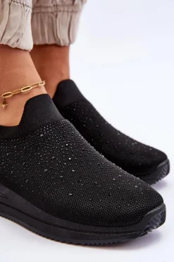 Damskie Wsuwane Buty Sportowe Z Dżetami Czarne Gianni