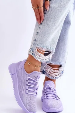 Damskie Wsuwane Buty Sportowe Sneakersy Fioletowe Rosett