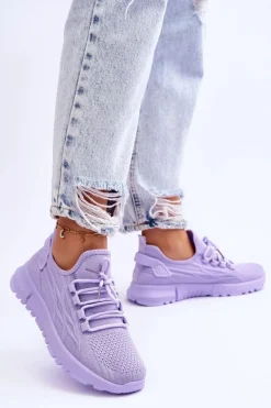 Damskie Wsuwane Buty Sportowe Sneakersy Fioletowe Rosett