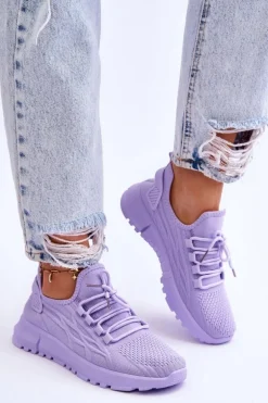 Damskie Wsuwane Buty Sportowe Sneakersy Fioletowe Rosett