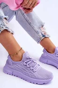 Damskie Wsuwane Buty Sportowe Sneakersy Fioletowe Rosett