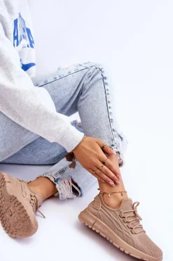 Damskie Wsuwane Buty Sportowe Sneakersy Ciemnobeżowe Rosett