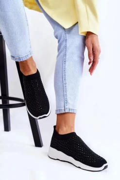 Damskie Wsuwane Buty Sportowe Z Cyrkoniami Czarne Calsey