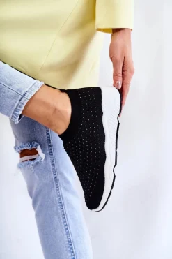 Damskie Wsuwane Buty Sportowe Z Cyrkoniami Czarne Calsey