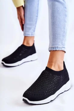 Damskie Wsuwane Buty Sportowe Z Cyrkoniami Czarne Calsey
