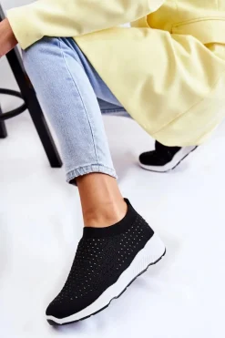 Damskie Wsuwane Buty Sportowe Z Cyrkoniami Czarne Calsey