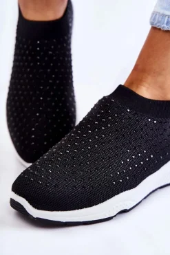 Damskie Wsuwane Buty Sportowe Z Cyrkoniami Czarne Calsey