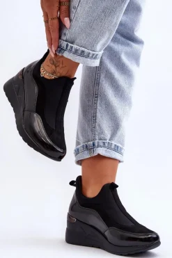 Damskie Wsuwane Buty Sportowe Na Koturnie Czarne Farro