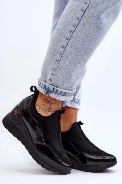 Damskie Wsuwane Buty Sportowe Na Koturnie Czarne Farro