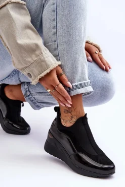 Damskie Wsuwane Buty Sportowe Na Koturnie Czarne Farro