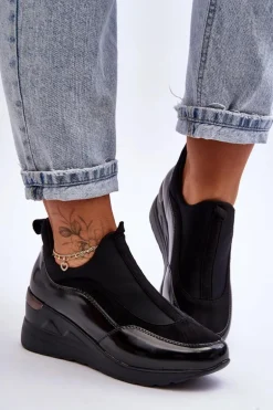 Damskie Wsuwane Buty Sportowe Na Koturnie Czarne Farro