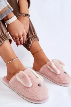 Damskie Wsuwane Futrzane Papcie Jasnofioletowe Remmi