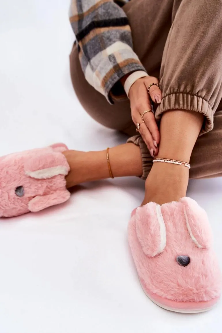 Damskie Wsuwane Futrzane Papcie Jasnoróżowe Remmi