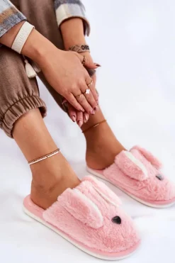 Damskie Wsuwane Futrzane Papcie Jasnoróżowe Remmi
