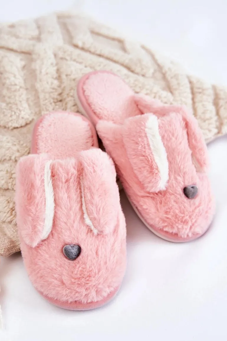 Damskie Wsuwane Futrzane Papcie Jasnoróżowe Remmi