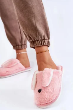 Damskie Wsuwane Futrzane Papcie Jasnoróżowe Remmi