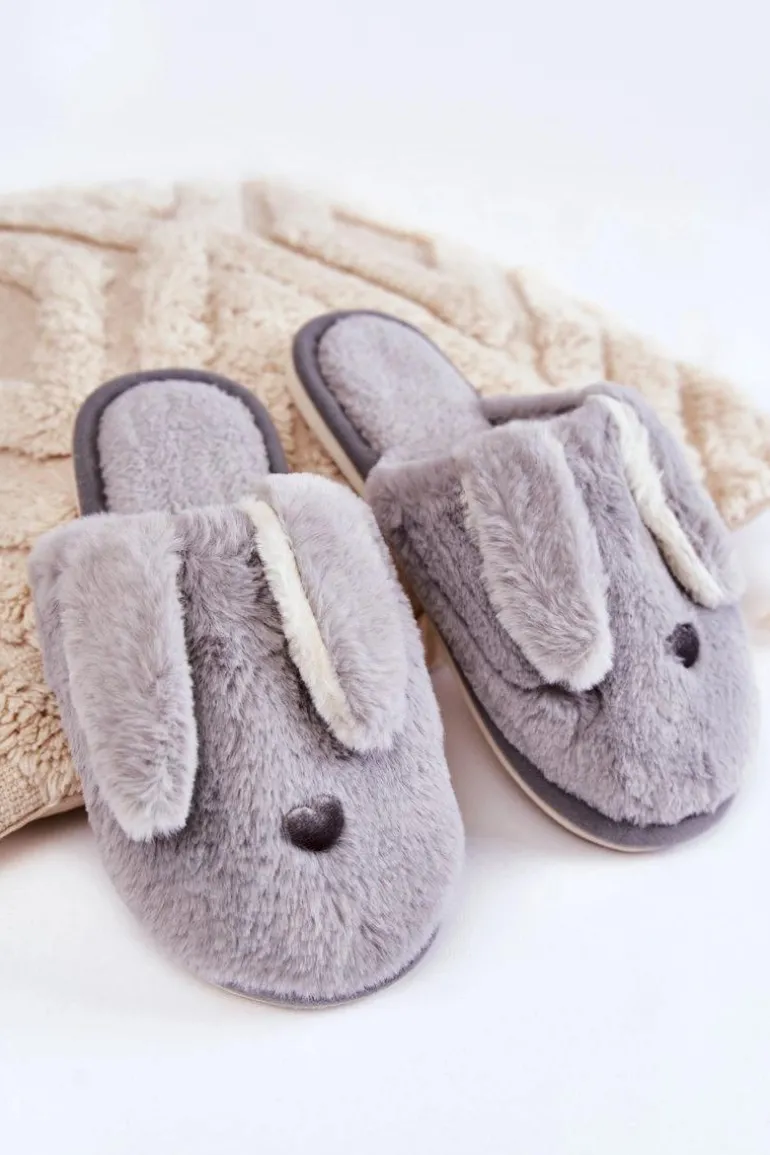 Damskie Wsuwane Futrzane Papcie Szare Remmi