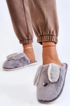 Damskie Wsuwane Futrzane Papcie Szare Remmi