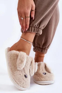 Damskie Wsuwane Futrzane Papcie Beżowe Remmi