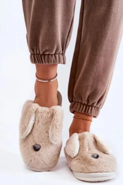 Damskie Wsuwane Futrzane Papcie Beżowe Remmi