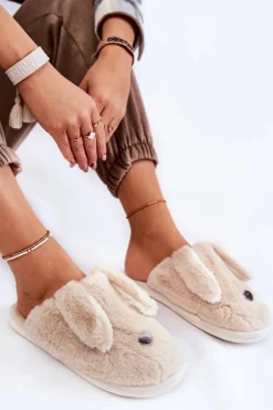 Damskie Wsuwane Futrzane Papcie Beżowe Remmi