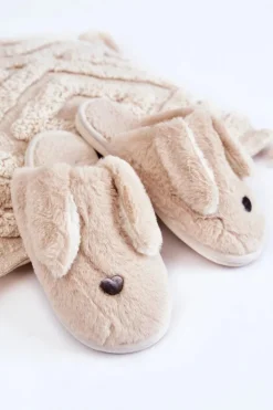 Damskie Wsuwane Futrzane Papcie Beżowe Remmi