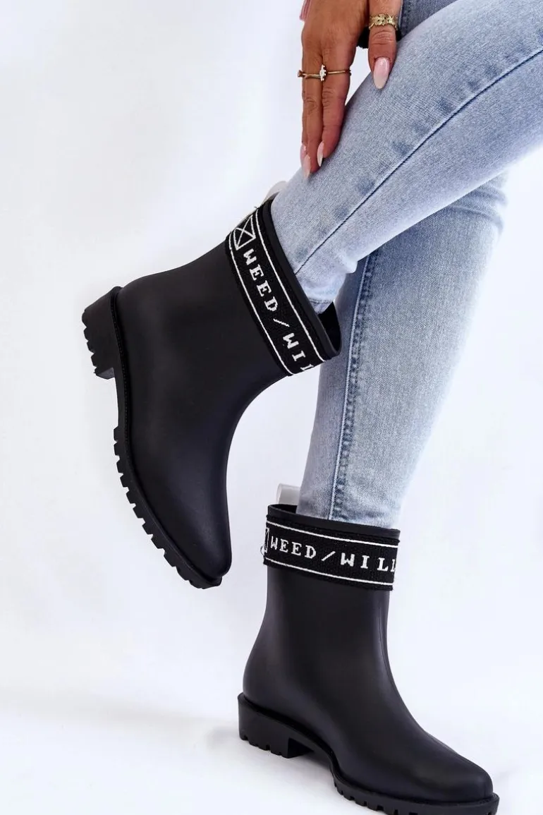 Damskie Wsuwane Kalosze Na Płaskim Obcasie Czarne Coreta