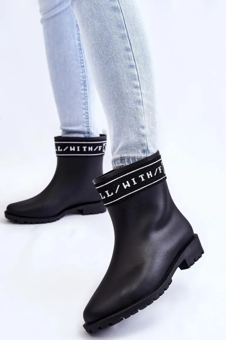 Damskie Wsuwane Kalosze Na Płaskim Obcasie Czarne Coreta