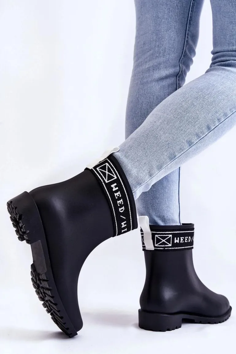 Damskie Wsuwane Kalosze Na Płaskim Obcasie Czarne Coreta