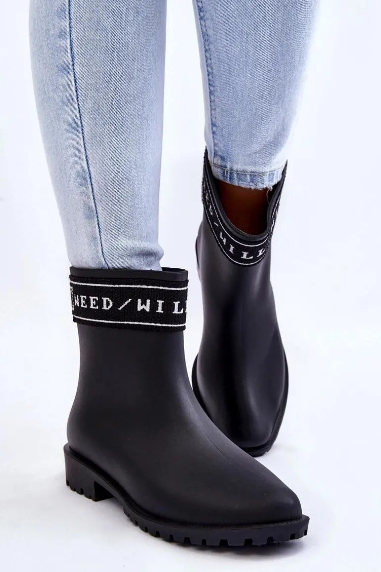 Damskie Wsuwane Kalosze Na Płaskim Obcasie Czarne Coreta