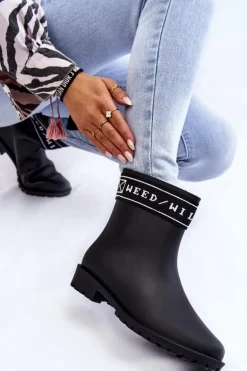 Damskie Wsuwane Kalosze Na Płaskim Obcasie Czarne Coreta