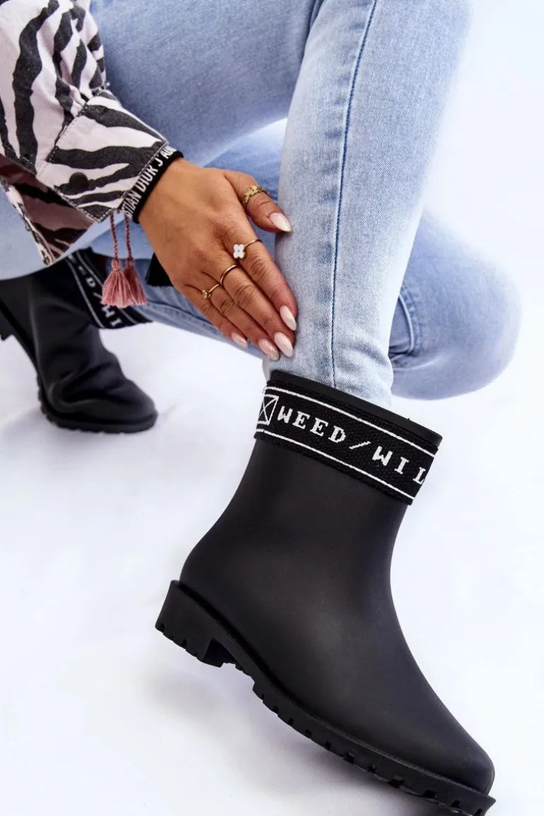 Damskie Wsuwane Kalosze Na Płaskim Obcasie Czarne Coreta