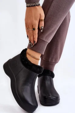 Damskie Wsuwane Kalosze Ocieplane Czarne Izera