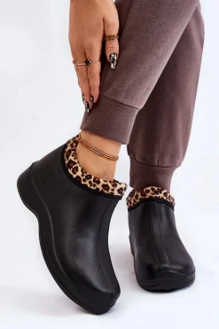 Damskie Wsuwane Kalosze Ocieplane Cętki Czarne Izera