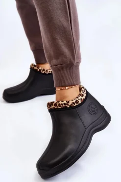 Damskie Wsuwane Kalosze Ocieplane Cętki Czarne Izera