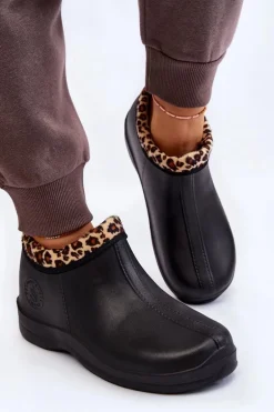 Damskie Wsuwane Kalosze Ocieplane Cętki Czarne Izera