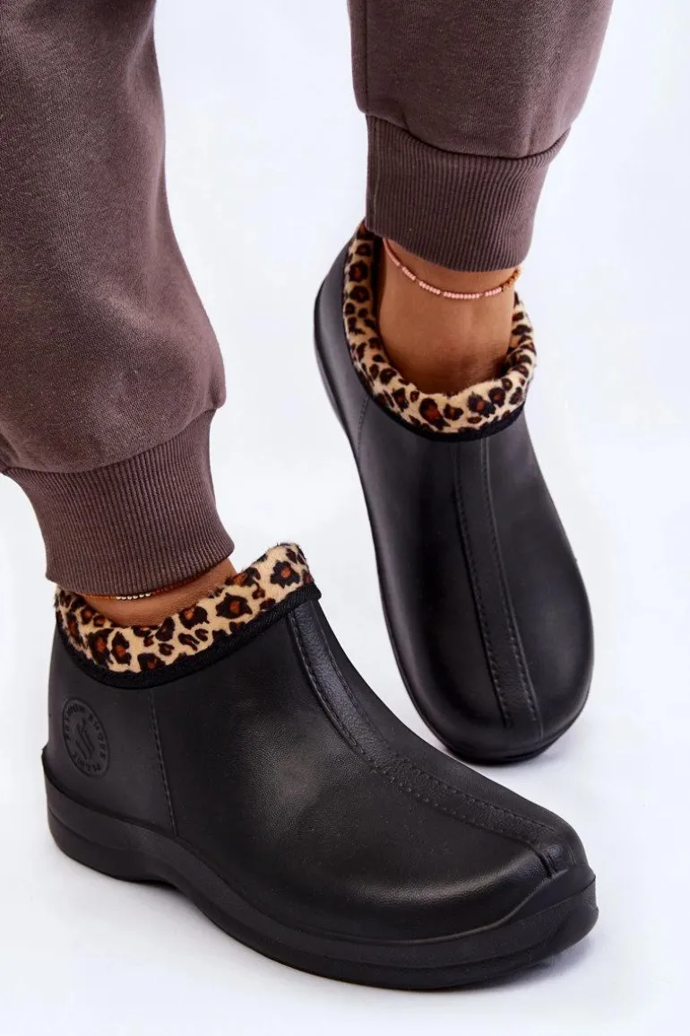 Damskie Wsuwane Kalosze Ocieplane Cętki Czarne Izera