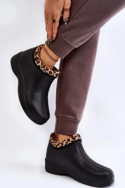 Damskie Wsuwane Kalosze Ocieplane Cętki Czarne Izera