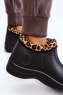 Damskie Wsuwane Kalosze Ocieplane Cętki Czarne Izera