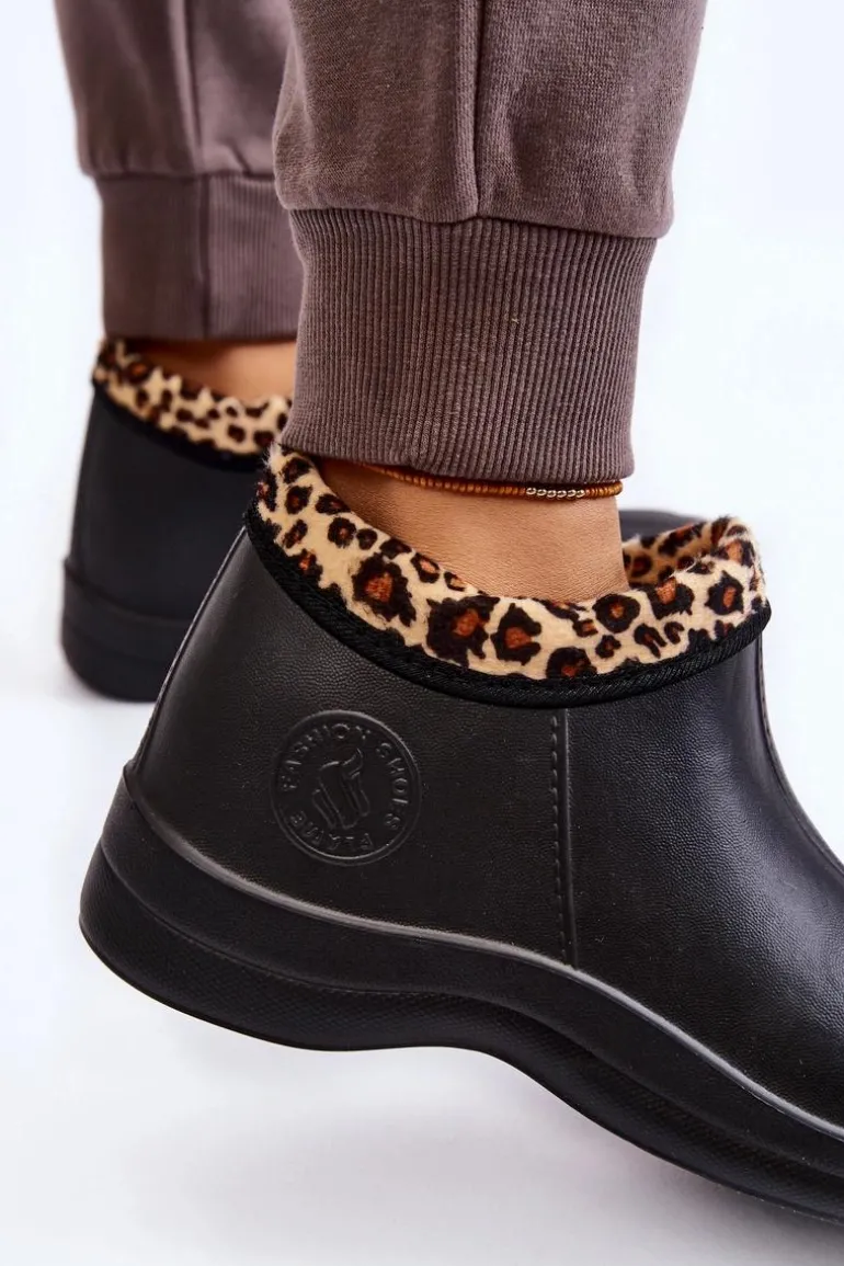 Damskie Wsuwane Kalosze Ocieplane Cętki Czarne Izera