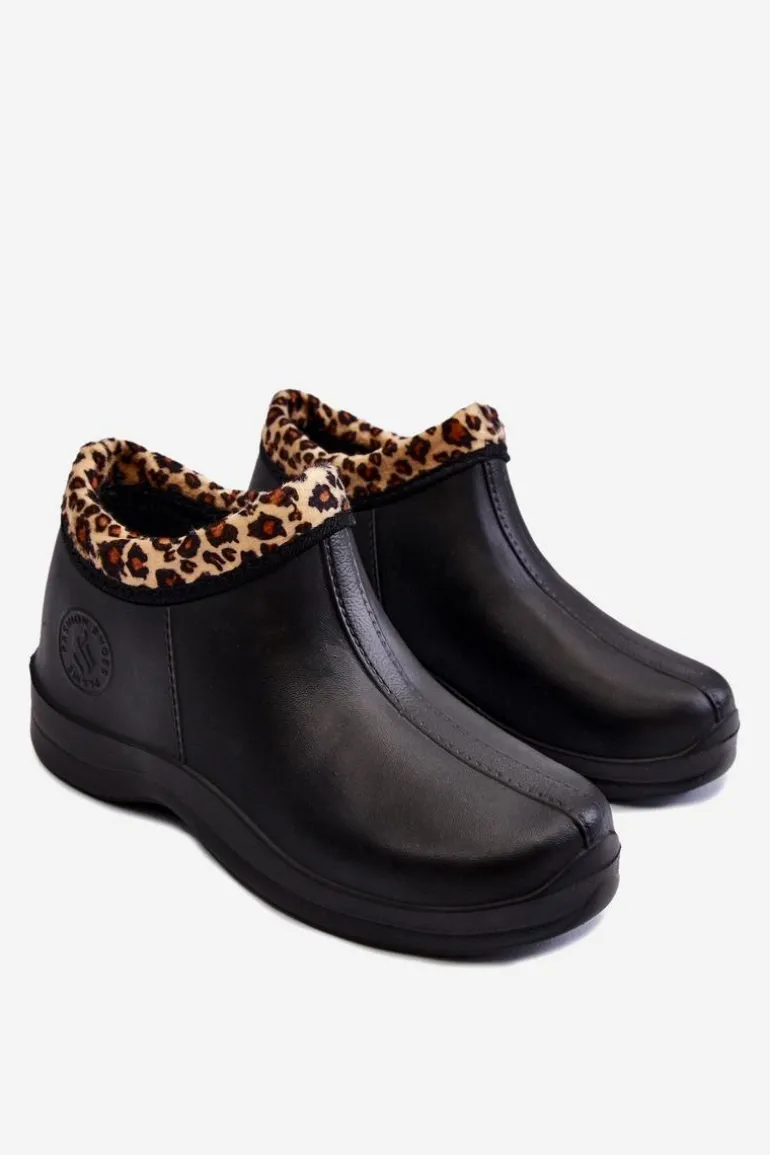 Damskie Wsuwane Kalosze Ocieplane Cętki Czarne Izera